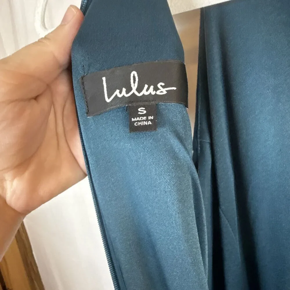 Lulus Margeaux Teal Cape Sleeveless Long Gown Size Small NWT - Picture 8 of 15
